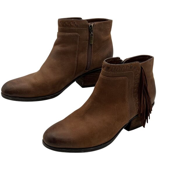 Clarks Womens 9 US Brown Leather Ankle Boots Side Zipper Fringe Western Cowgirl - Picture 2 of 16